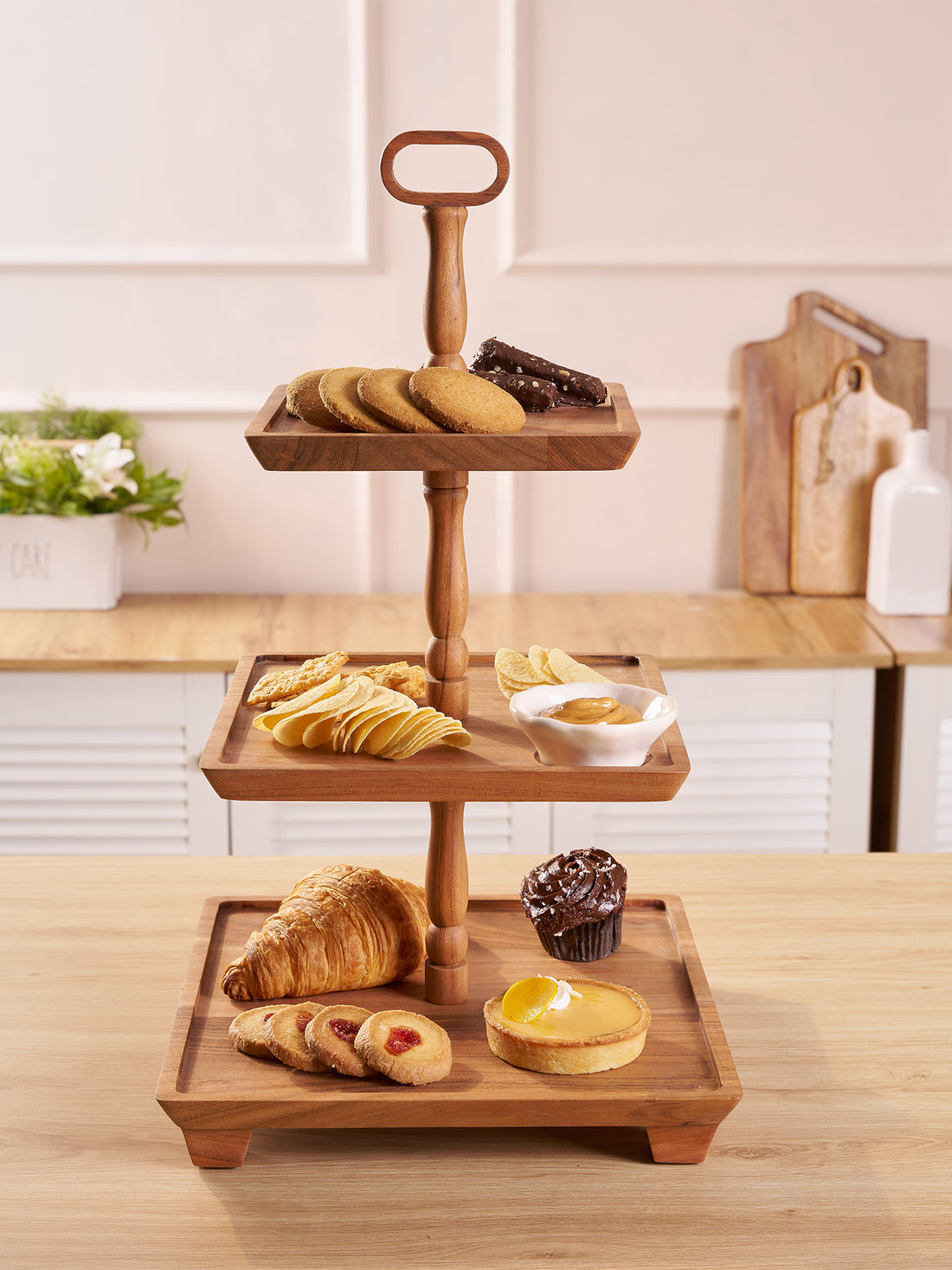 Savanna Tiered Acacia Cake Stand